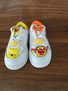Kids White Sneakers with Yellow & Orange Accents - Winnie the Pooh Style